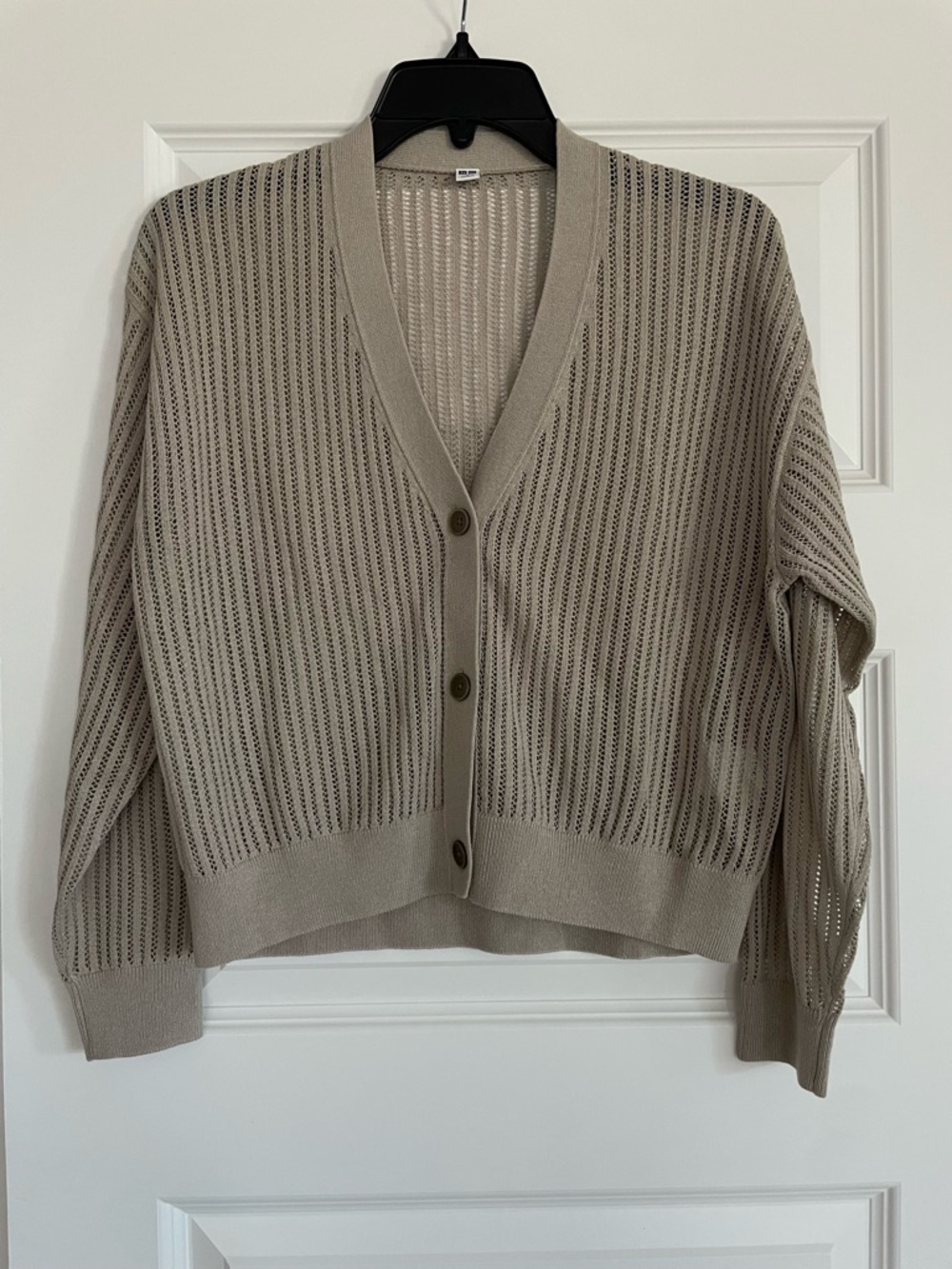 Uniqlo Beige Open-Knit V-Neck Button Cardigan